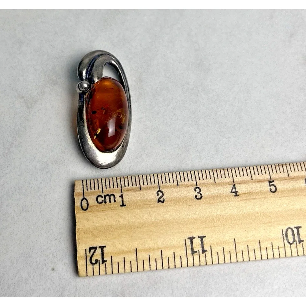 Vintage Genuine Amber Sterling Silver 925 Oval Brooch Pin Classic Estate Jewelry